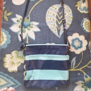 Cute Merona Navy/Aqua Blue Stripe Crossbody Bag